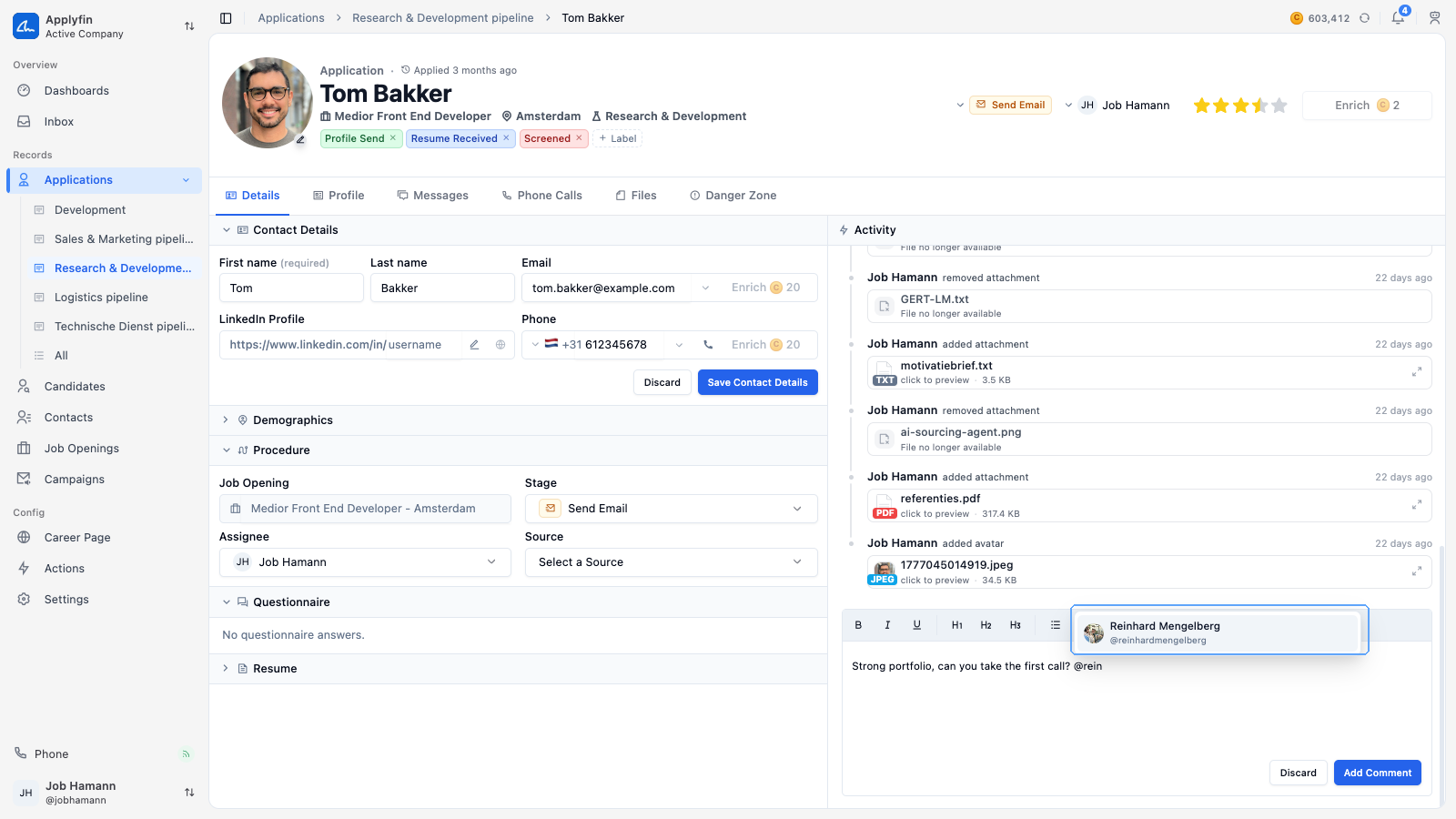 A comment being written, with the mention picker open