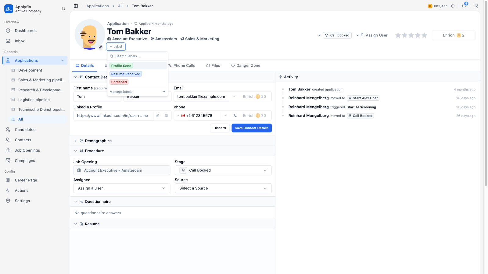 The label picker on an application, offering to create the typed label